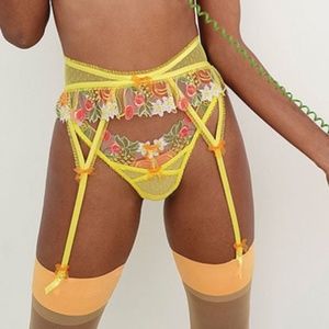 For Love And Lemons Mirabelle Floral Embroidered Yellow Garter